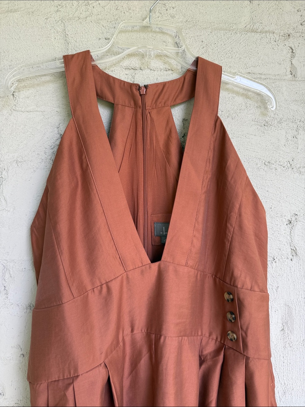 By Anthropologie Silky Brown V-Neck Pinafore Romper Size Small - Picture 5 of 13